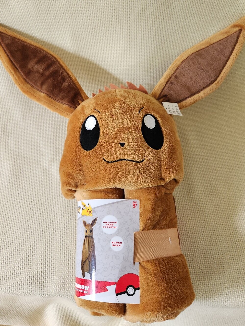 Pokemon Eevee Wearable Hooded Throw Blanket Kids Plush Soft Fleece 30" x 50" NEW